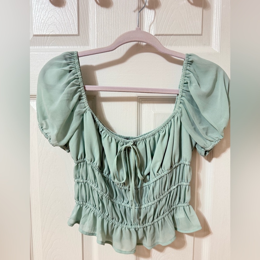 Mint Green Puff Sleeve Women's Top